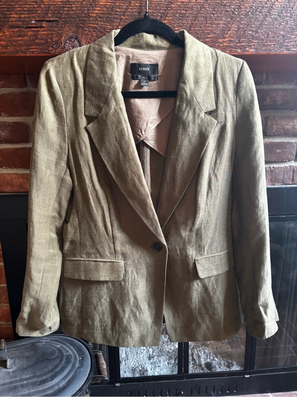 Crew Willa Linen-Cupro Blend Blazer - Olive Green / Moss - Size 10